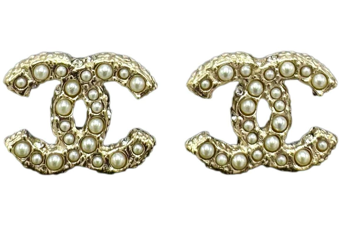 Chanel Gold Pearl & Crystal CC Logo Earrings A64766 Gold/Pearly White/Crystal